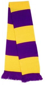 bufanda casual retro futbolera morada y amarillo