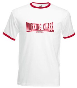 working class records 2 colores blanca cuello rojo camiseta