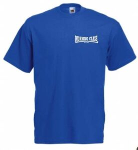 Working Class Records camiseta azul real bordado blanco