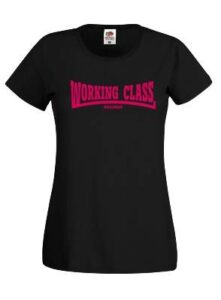 working class records camiseta negra rosa chica