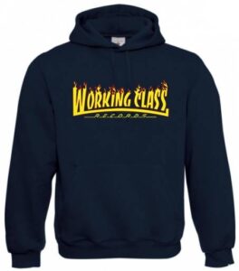 Working Class Records llamas  sudadera azul marino con negra con capucha