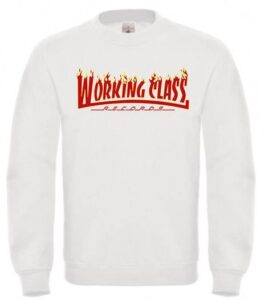 Working Class Records llamas sudadera blanca sin capucha