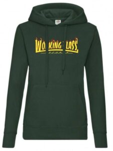 Working Class Records llamas sudadera verde botella con capucha chica
