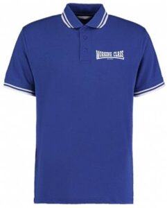 Working Class Records polo azul real rayas blancas bordado
