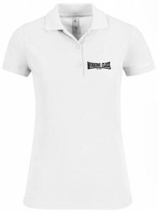 Working Class Records polo blanco bordado negro chica