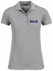 Working Class Records polo gris bordado azul marino chica