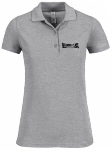 Working Class Records polo gris bordado negro chica