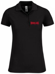Working Class Records polo negro bordado rojo chica