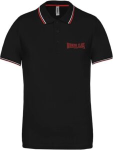 Working Class Records polo negro rayas blanca roja bordado