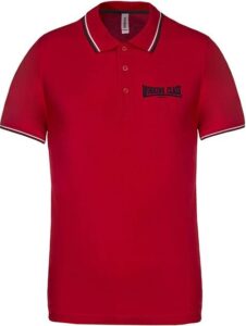 Working Class Records polo rojo rayas blanca negra bordado