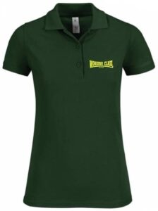 Working Class Records polo verde botella bordado amarillo chica
