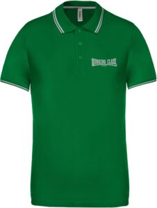 Working Class Records polo verde rayas blanca gris bordado