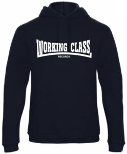 Working Class Records sudadera con capucha azul marino blanco