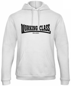 Working Class Records sudadera con capucha blanca negro