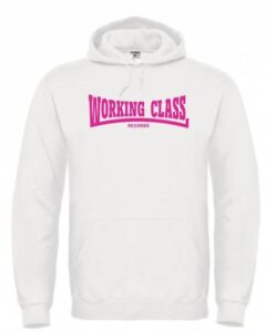 Working Class Records sudadera con capucha blanca rosa