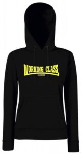 Working class records sudadera negra amarillo con capucha chica