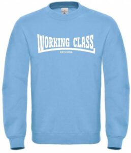 Working Class Records sudadera sin capucha azul cielo blanco