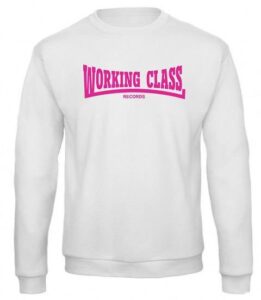 Working Class Records sudadera sin capucha blanca rosa