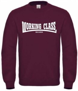 Working Class Records sudadera sin capucha granate blanco
