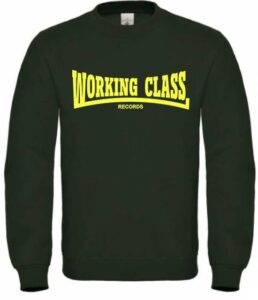 Working Class Records sudadera sin capucha verde botella amarillo