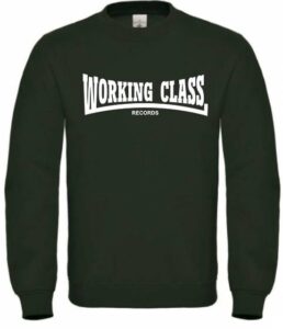 Working Class Records sudadera sin capucha verde botella blanco